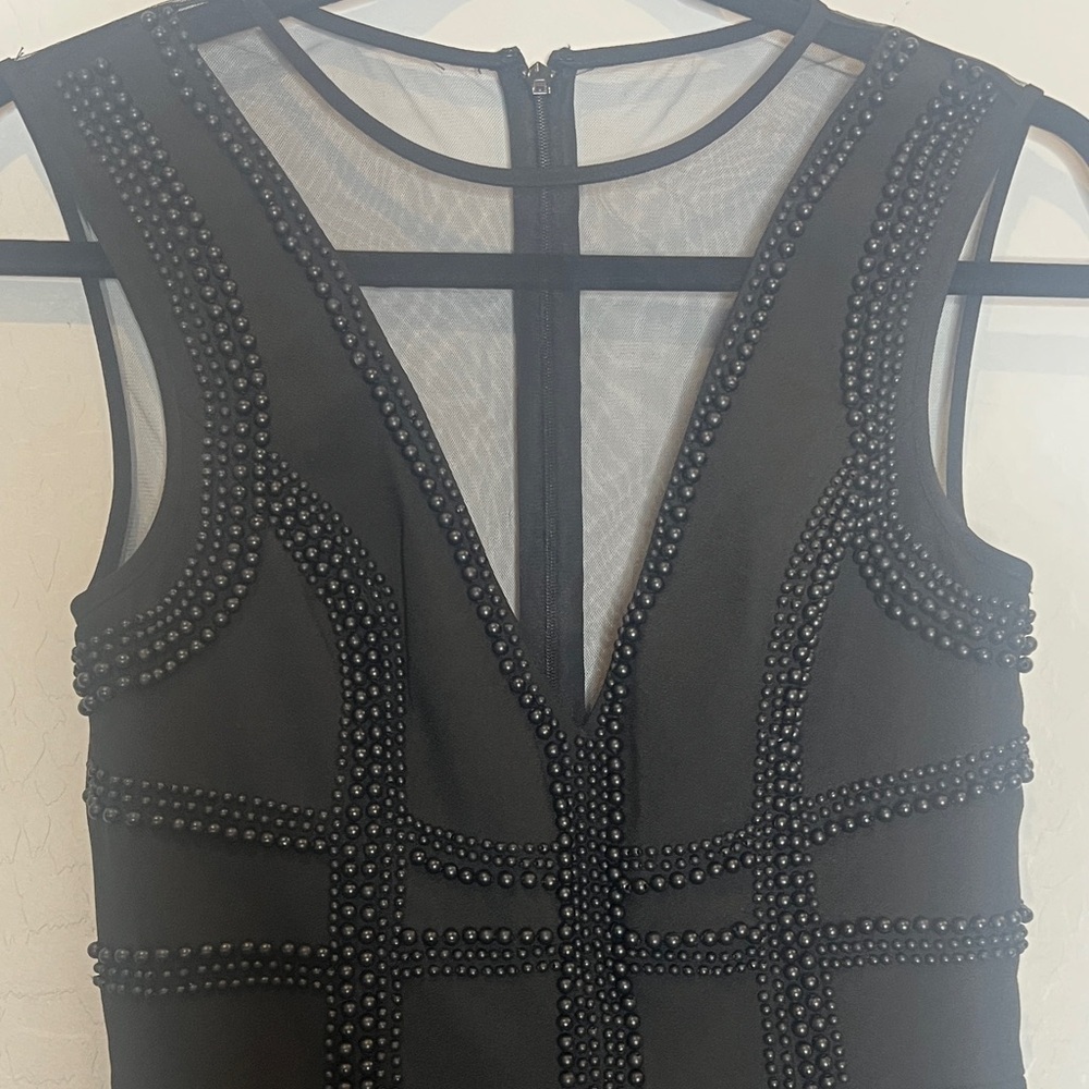 Keepsake the Label Black Illusion Mesh Plunge V-Neck Fit & Flare Dress Size S